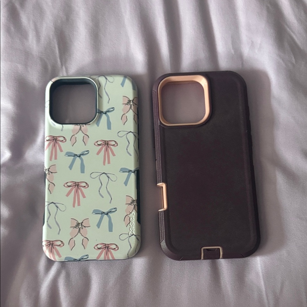 iPhone 16 Pro Max Casely Bow Pattern Case and purple and pink case bundle